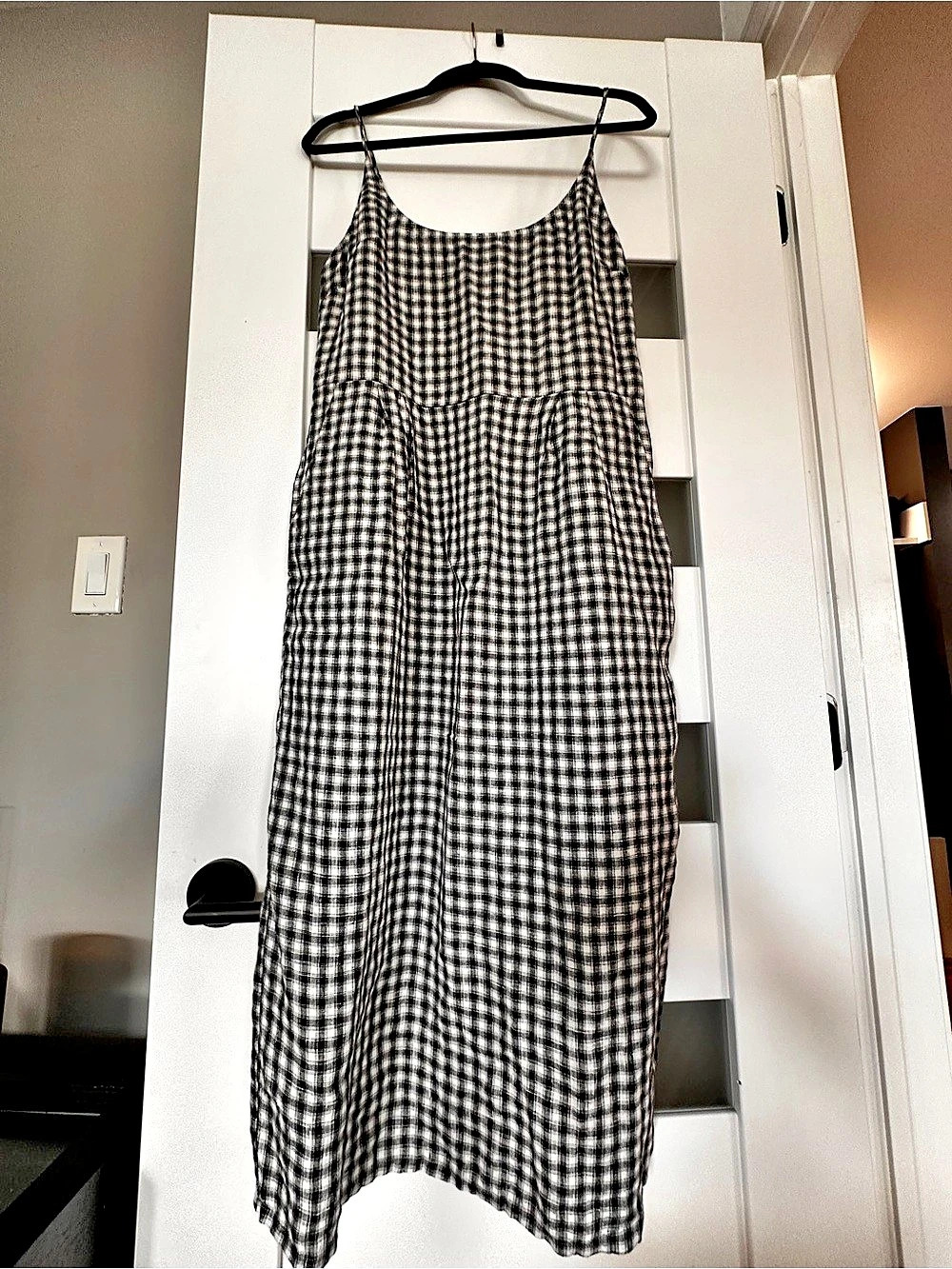 Quince 100% European Linen Scoop Neck Midi Dress Gingham Maxi Dress Large